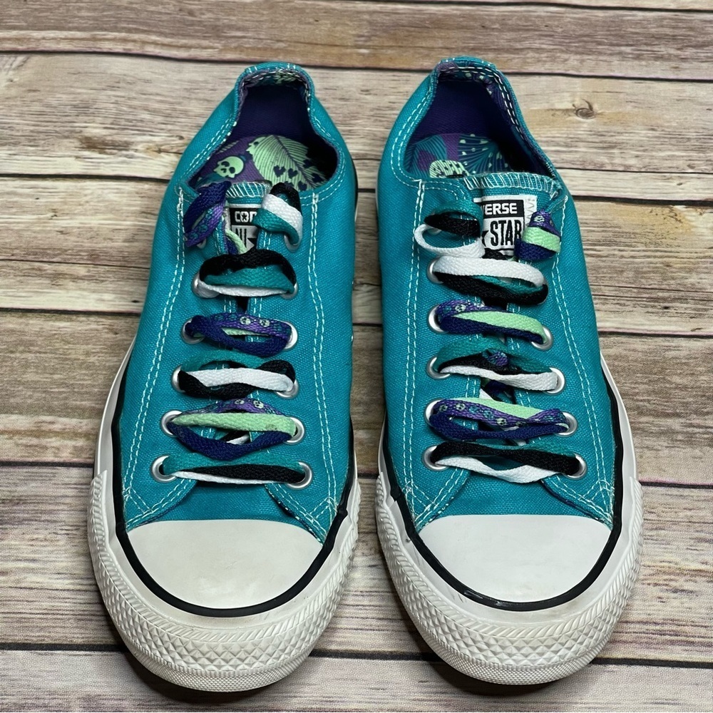 Converse Chuck Taylor All Star Teal Tropical Skull Triple Laces Mens 6 Womens 8